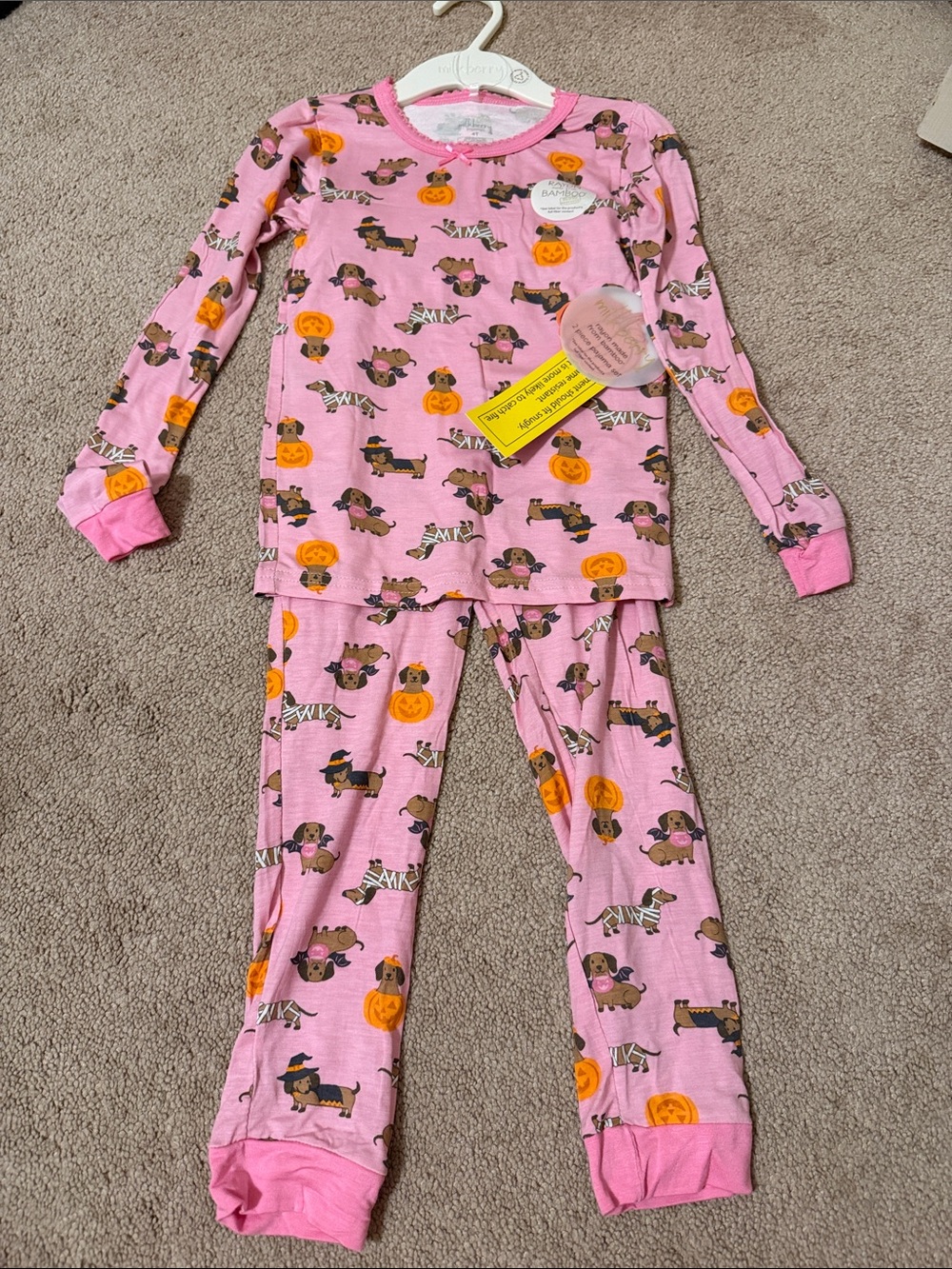 Milkberry Girls Pink Halloween Dachshund Print Pajama Set